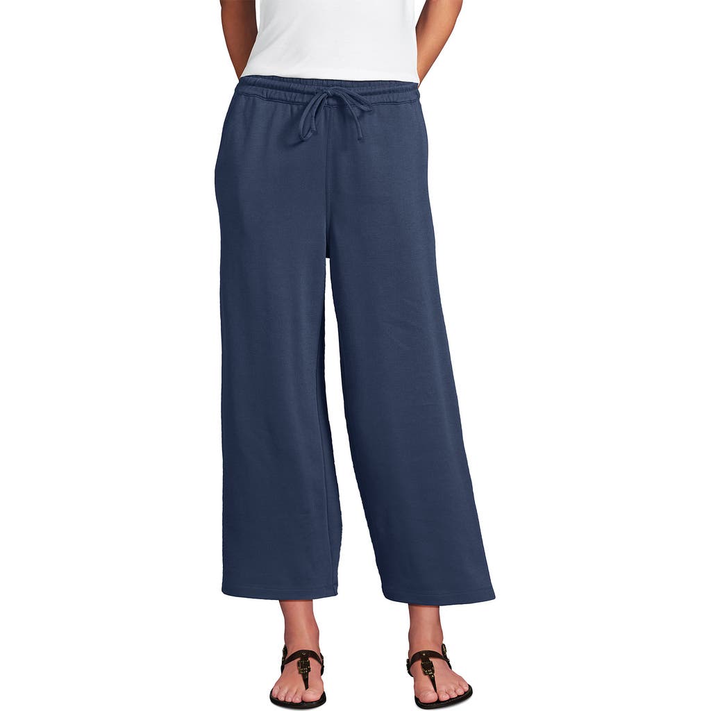 Lands' End Sport Knit Pull On Drawstring Wide Leg Crop Pants In Blue