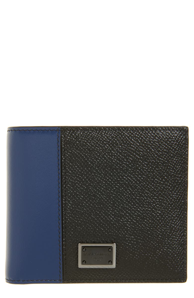 Dolce&Gabbana Dauphine Leather Bifold Wallet, Main, color, 8F701 Nero/ Blu Notte