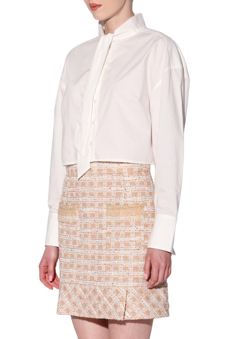 Monroe Tie Neck Long Sleeve Crop Button-Up Shirt, Alternate, color, WHITE