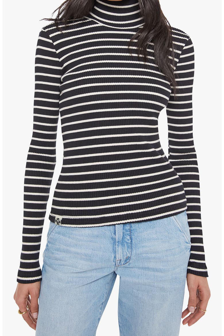 The Long Sleeve Hickey Mock Neck Top, Main, color, BLACK AND WHITE STRIPE