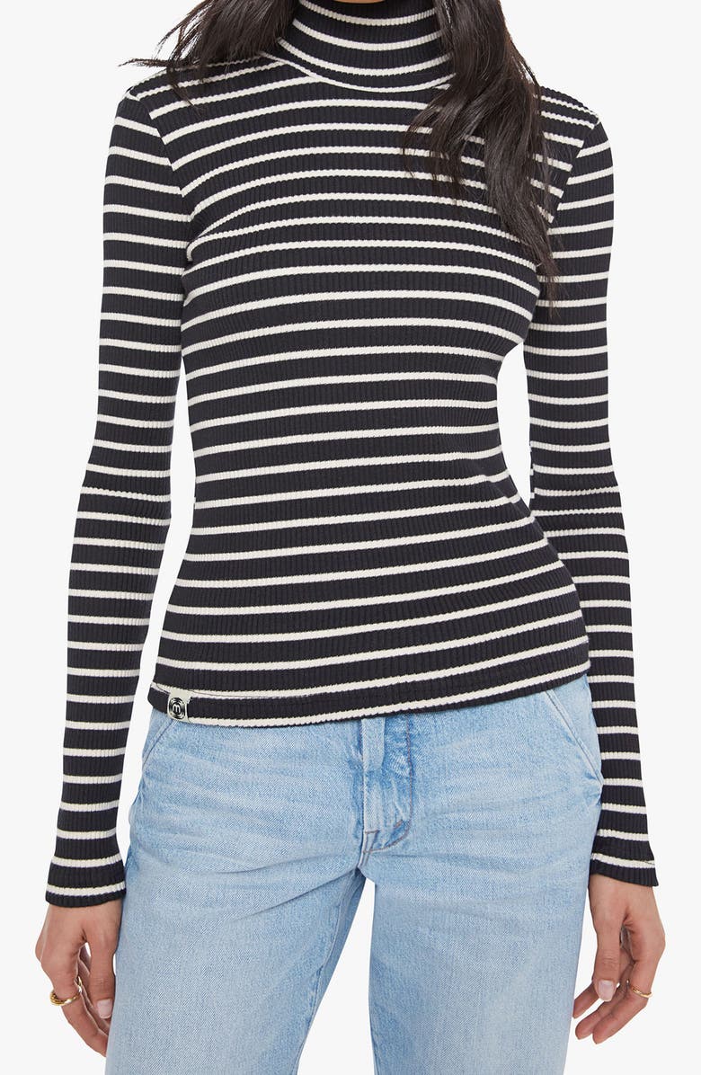 MOTHER The Long Sleeve Hickey Mock Neck Top, Main, color, Black And White Stripe