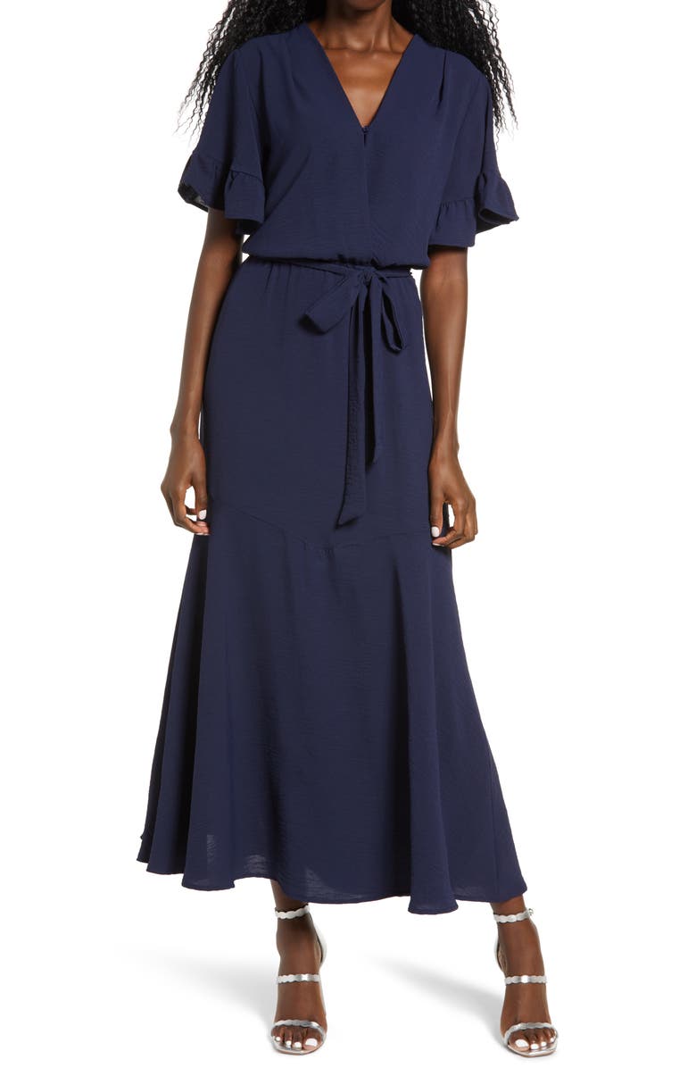 Fraiche by J Ruffle Sleeve Faux Wrap Dress, Main, color,