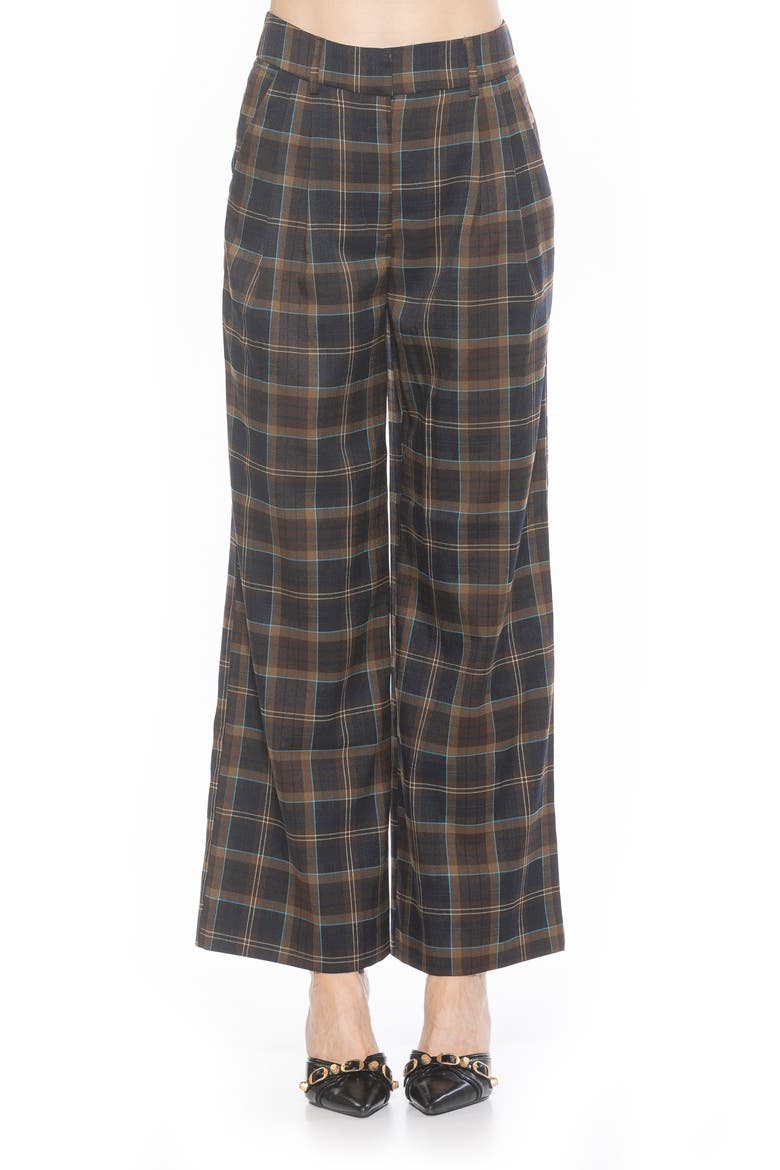 Plaid Wide Leg Pants, Main, color, BROWN PLAID