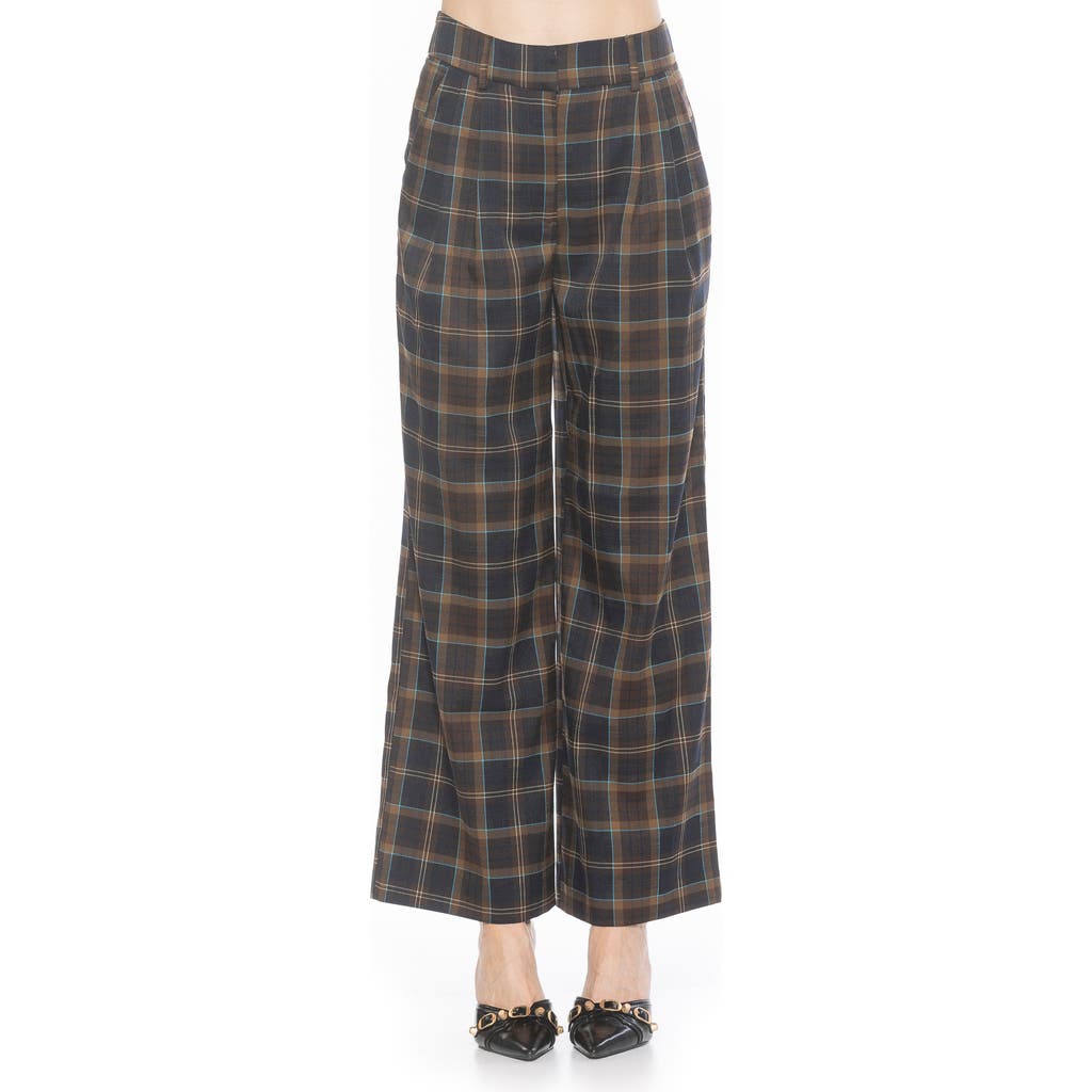Alexia Admor Plaid Wide Leg Pants In Brown Plaid