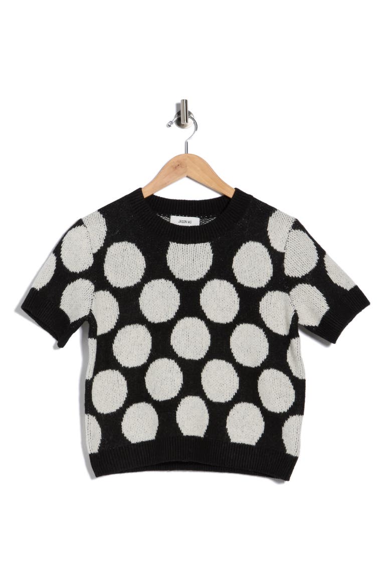 Fuzzy Polka Dot Sweater, Alternate, color, BLACK/ IVORY