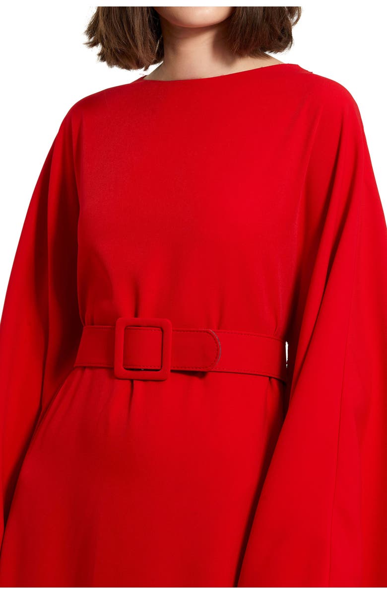 Mac Duggal Crepe Boat Neck Belt Detail Shawl Gown, Alternate, color, Cherry