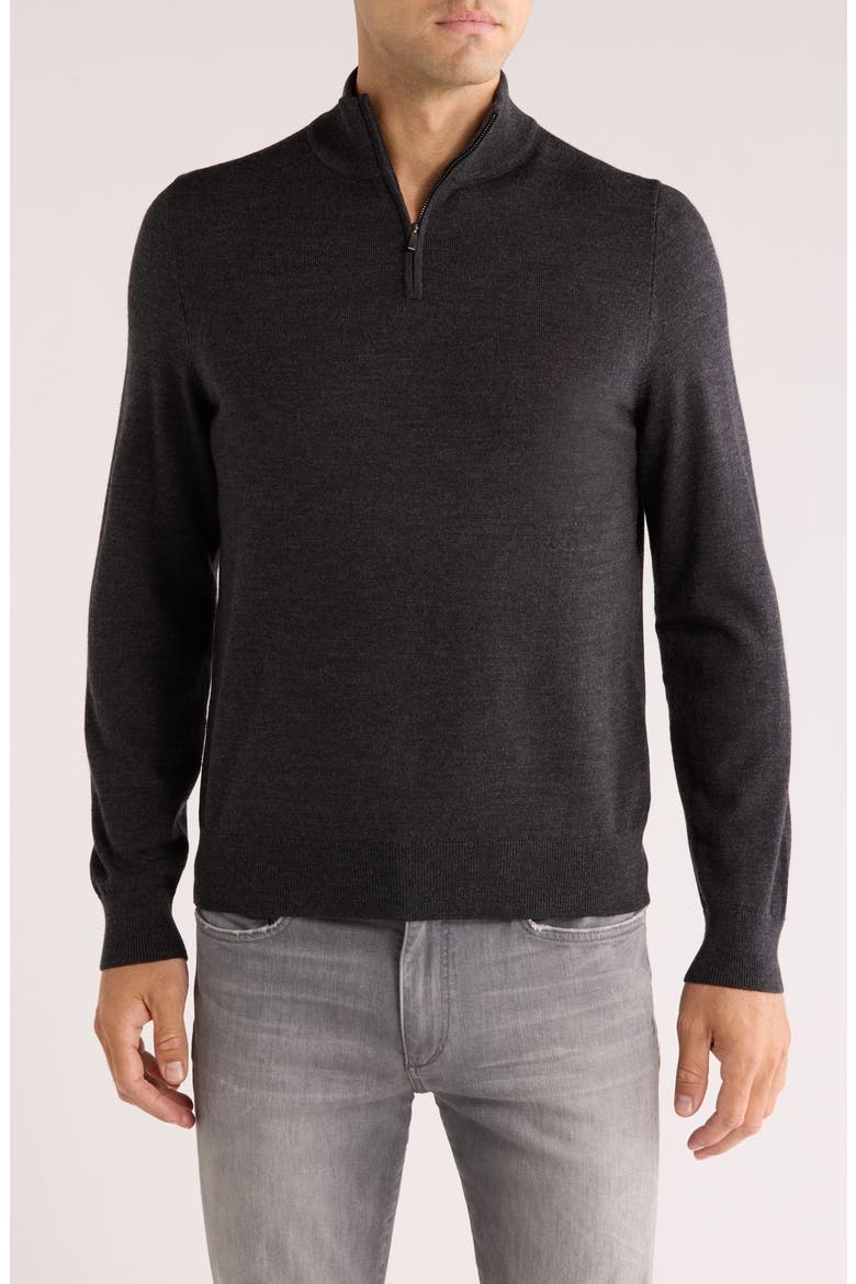 Washable Merino Wool Quarter Zip Sweater, Main, color, BLACK COAL HEATHER