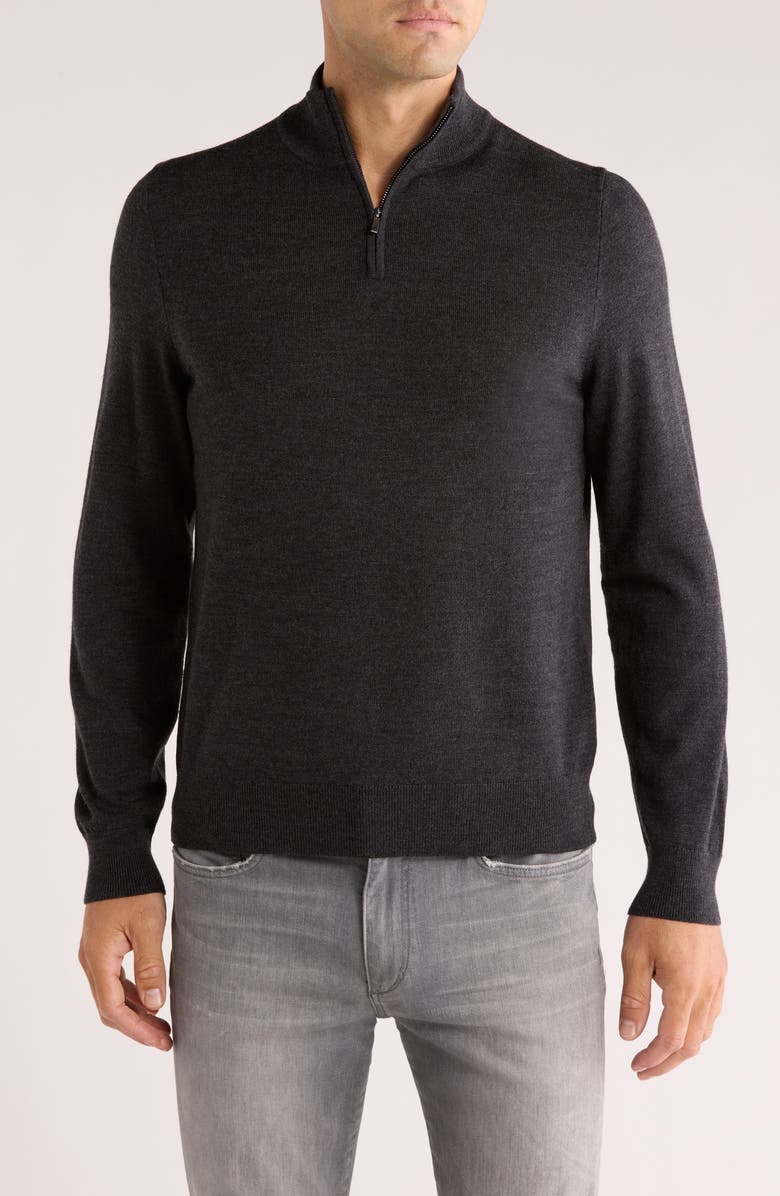 Nordstrom Washable Merino Wool Quarter Zip Sweater, Main, color, Black Coal Heather