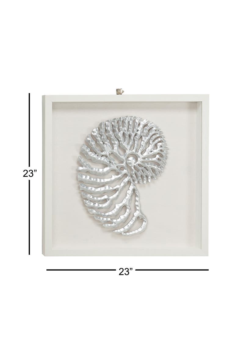 WILLOW ROW Large Coastal Metallic White Shell Shadow Box Wall Decor, 23 ...