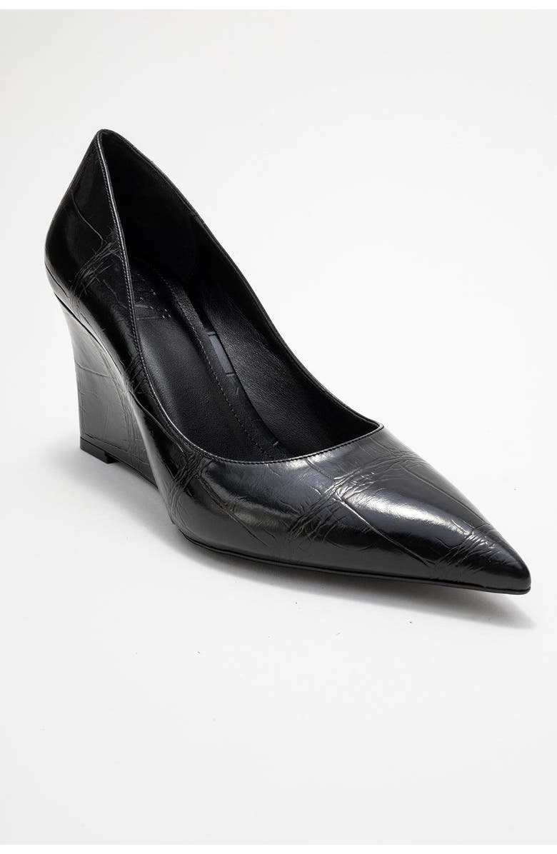 Prologue Shoes Puera Pointed Toe Wedge Pump, Main, color, Black Printed