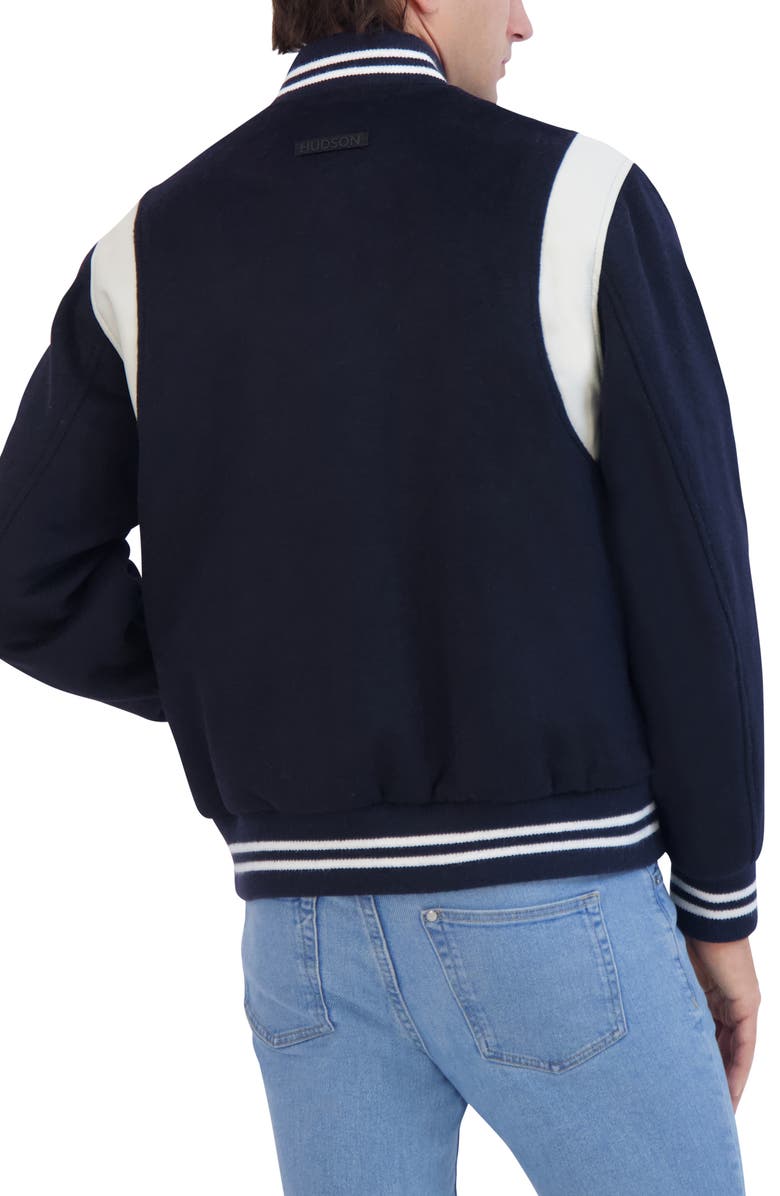 Hudson Jeans Wool Varsity Jacket, Alternate, color, Navy