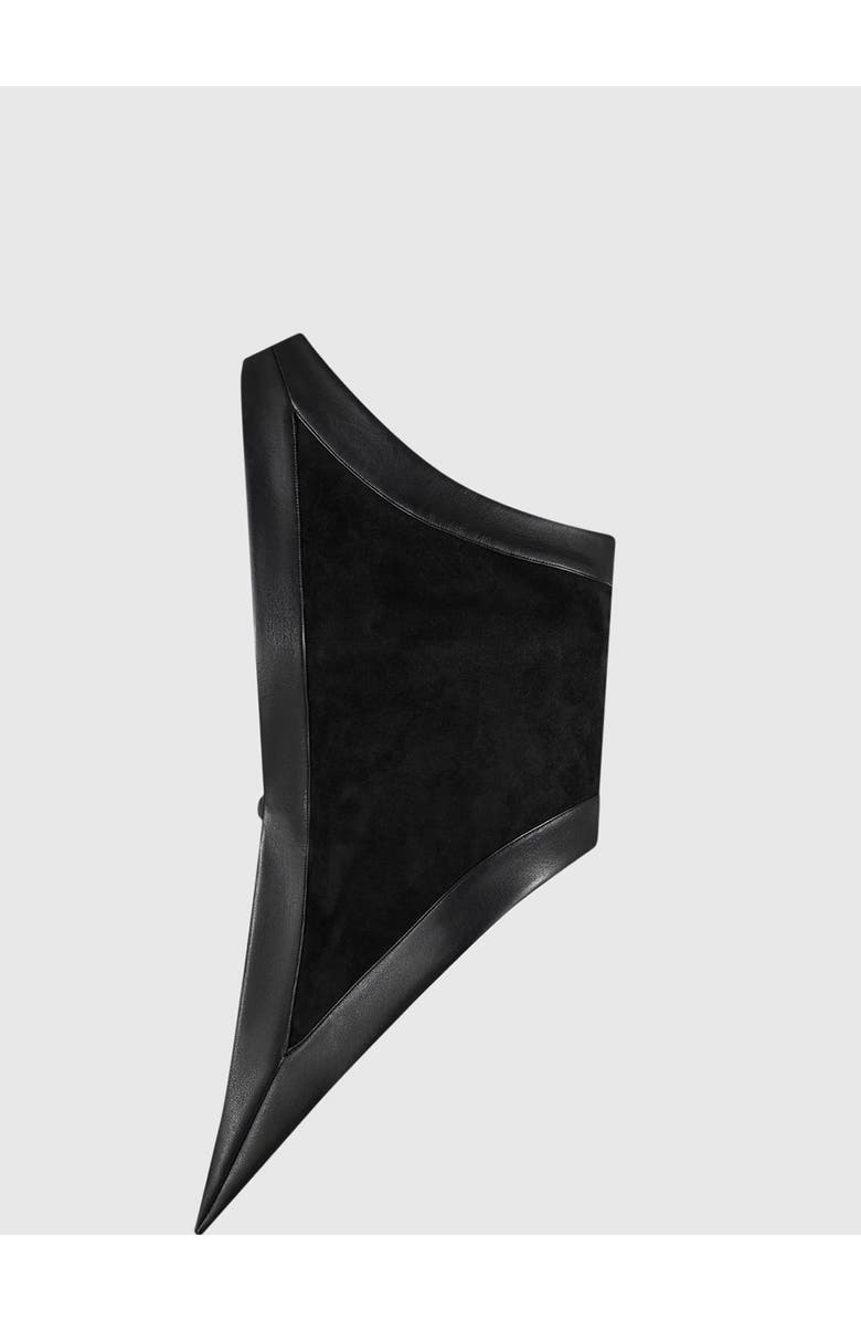 Manière De Voir Suede & Leather Asymmetric Backless Top, Alternate, color, Black