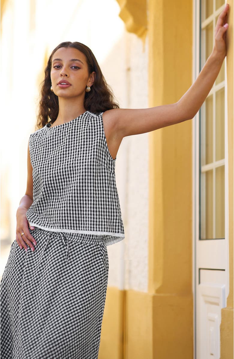 Yumi Gingham Cotton Midi Skirt, Alternate, color, Black