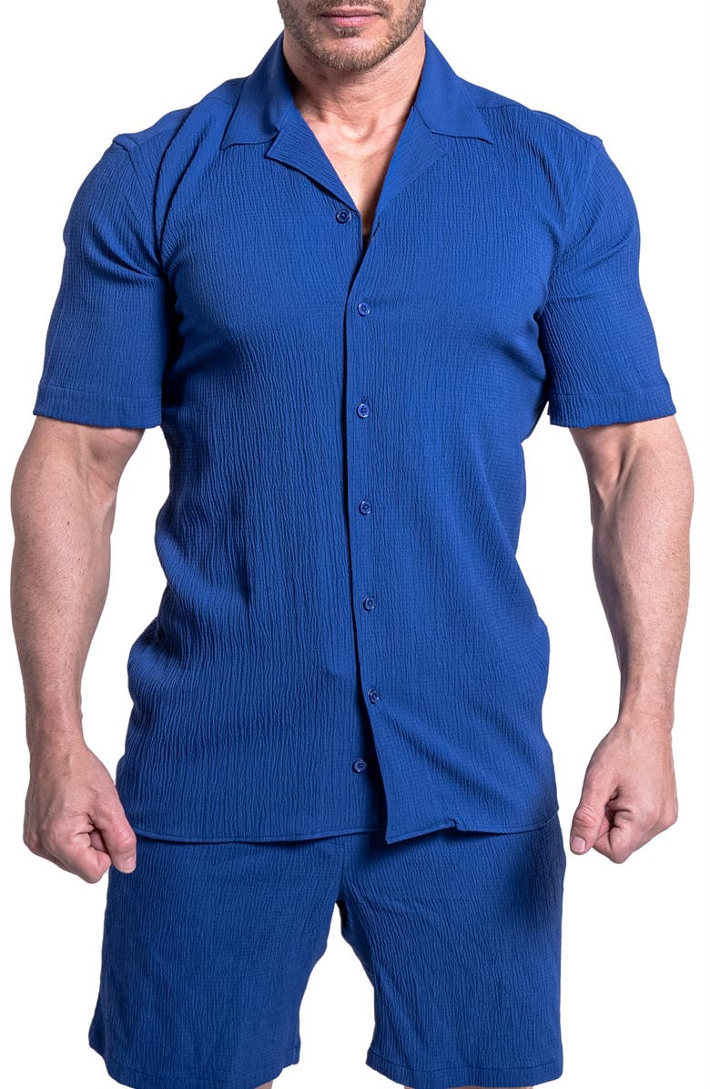 Maceoo Everyday Navy Blue Short Sleeve Button-Up Shirt, Main, color, 