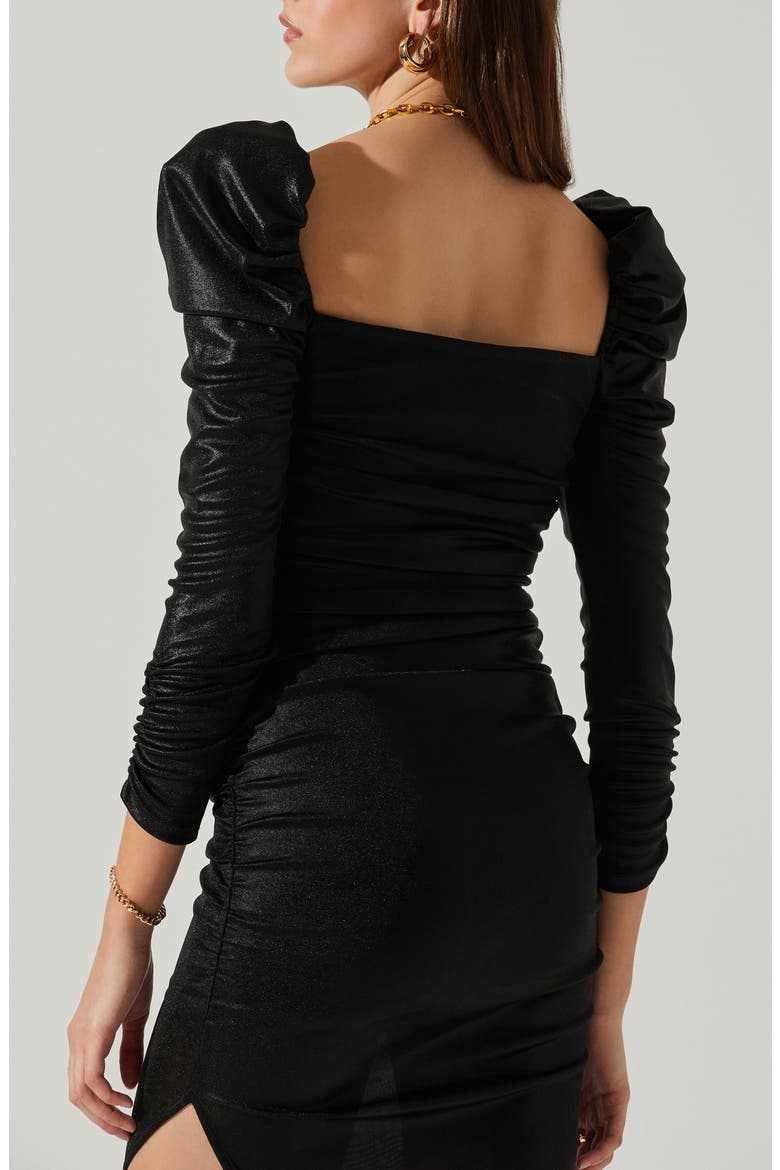 Vanozza Metallic Ruched Cocktail Dress, Alternate, color, BLACK