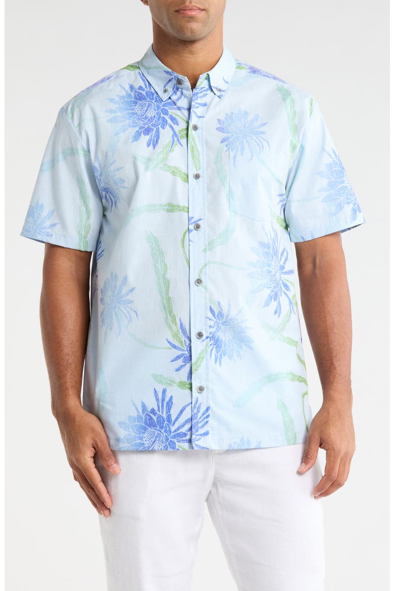 Night Shades Print Cotton Short Sleeve Button-Down Shirt, Main, color, SILVER BLUE