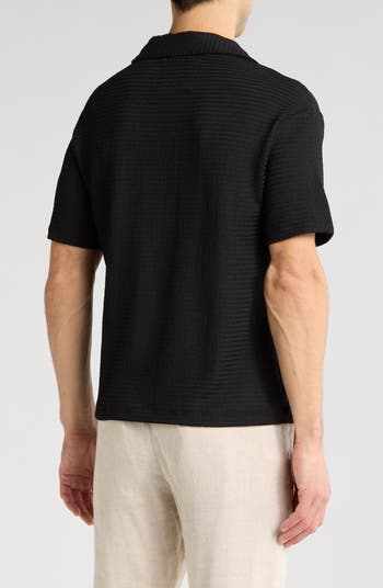 DENIM AND FLOWER Textured Short Sleeve Camp Shirt