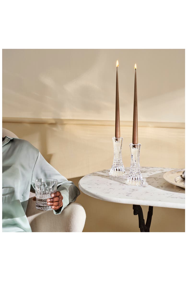 Lismore Diamond Set of 2 7-Inch Crystal Candlesticks, Alternate, color, CLEAR