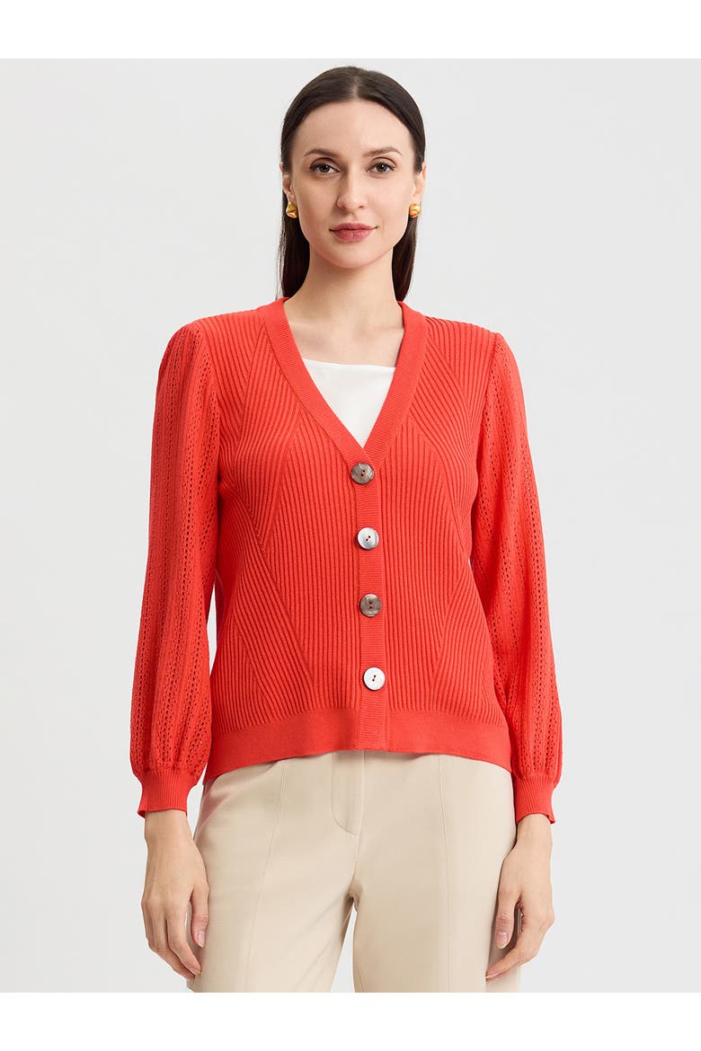 Heritage Pointelle Ribbed Soft Knit Cardigan, Alternate, color, Cherry Ember