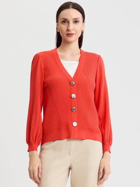 Heritage Pointelle Ribbed Soft Knit Cardigan
