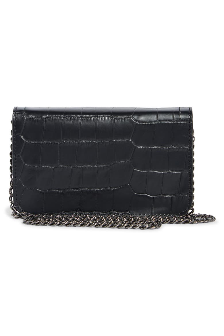 Cavalcade Croc Embossed Leather Wallet on a Chain, Alternate, color, BLACK