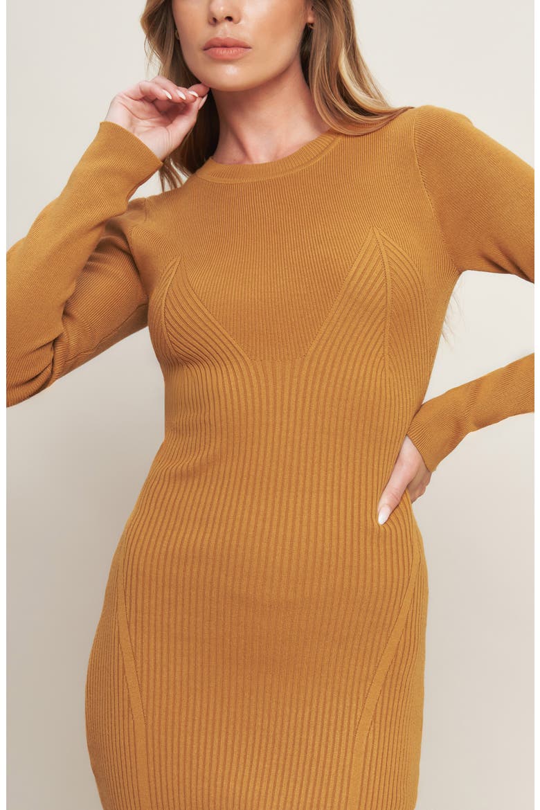 Long Sleeve Rib Knit Midi Dress, Alternate, color, CAMEL