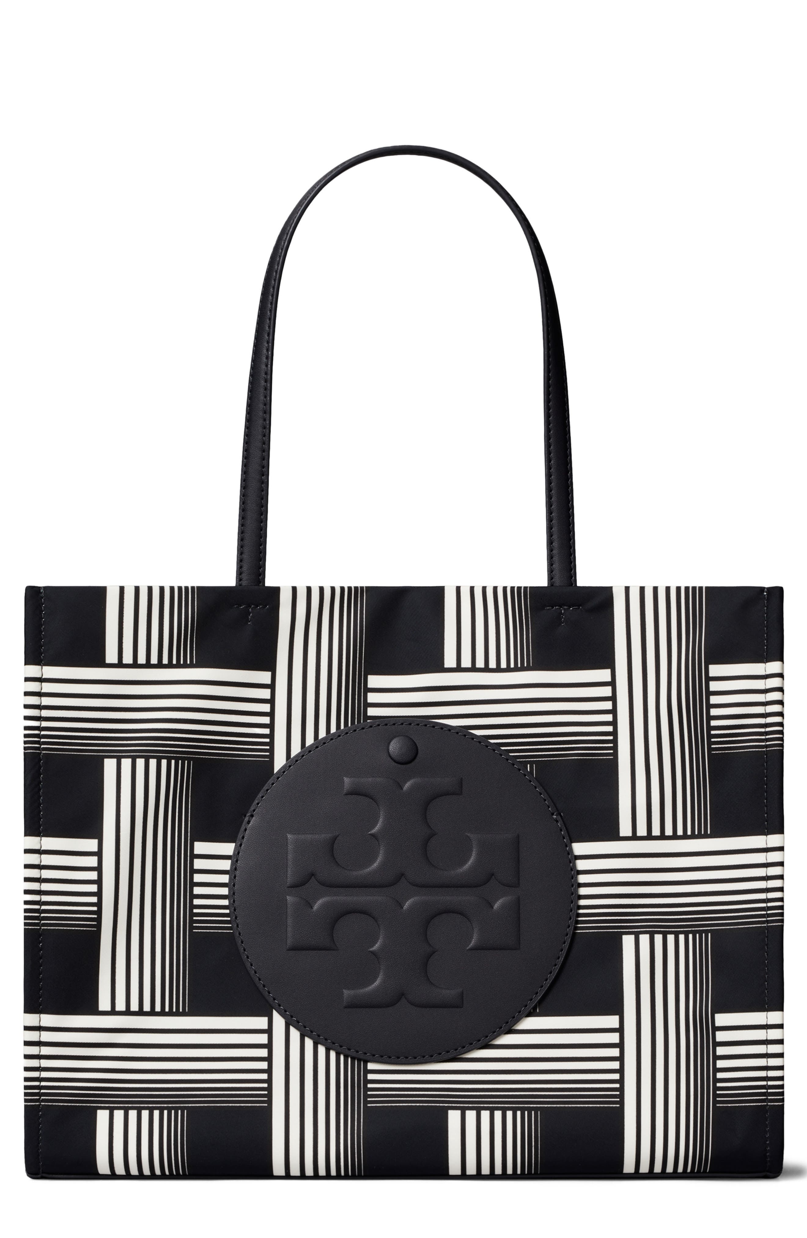 Tory Burch Ella Print Tote, Main, color, Block Print Black