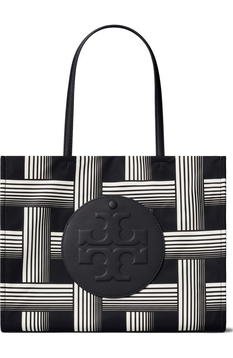 Tory Burch Ella Print Tote, Main, color, Block Print Black