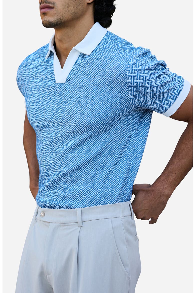 Calvi Swirl Geo Jacquard Slim Polo, Alternate, color, Medium Blue