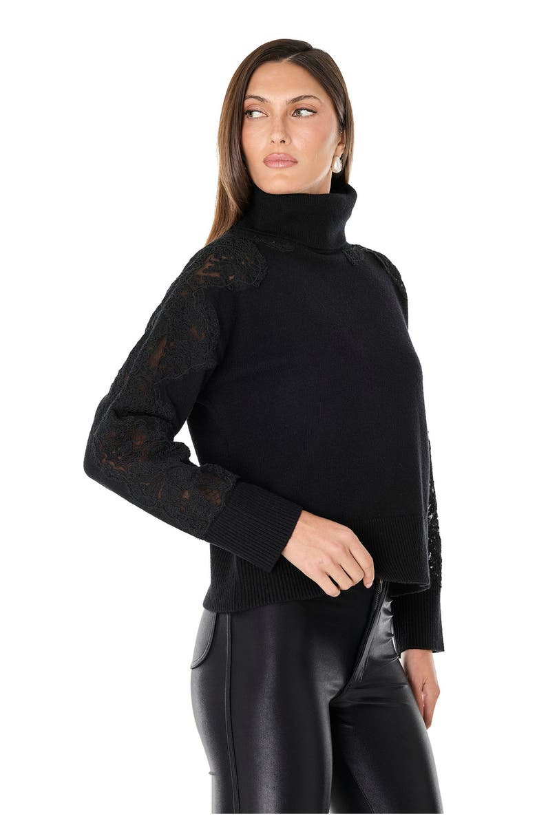 The Noli Shop Camille Lace Turtleneck Sweater, Alternate, color, Black