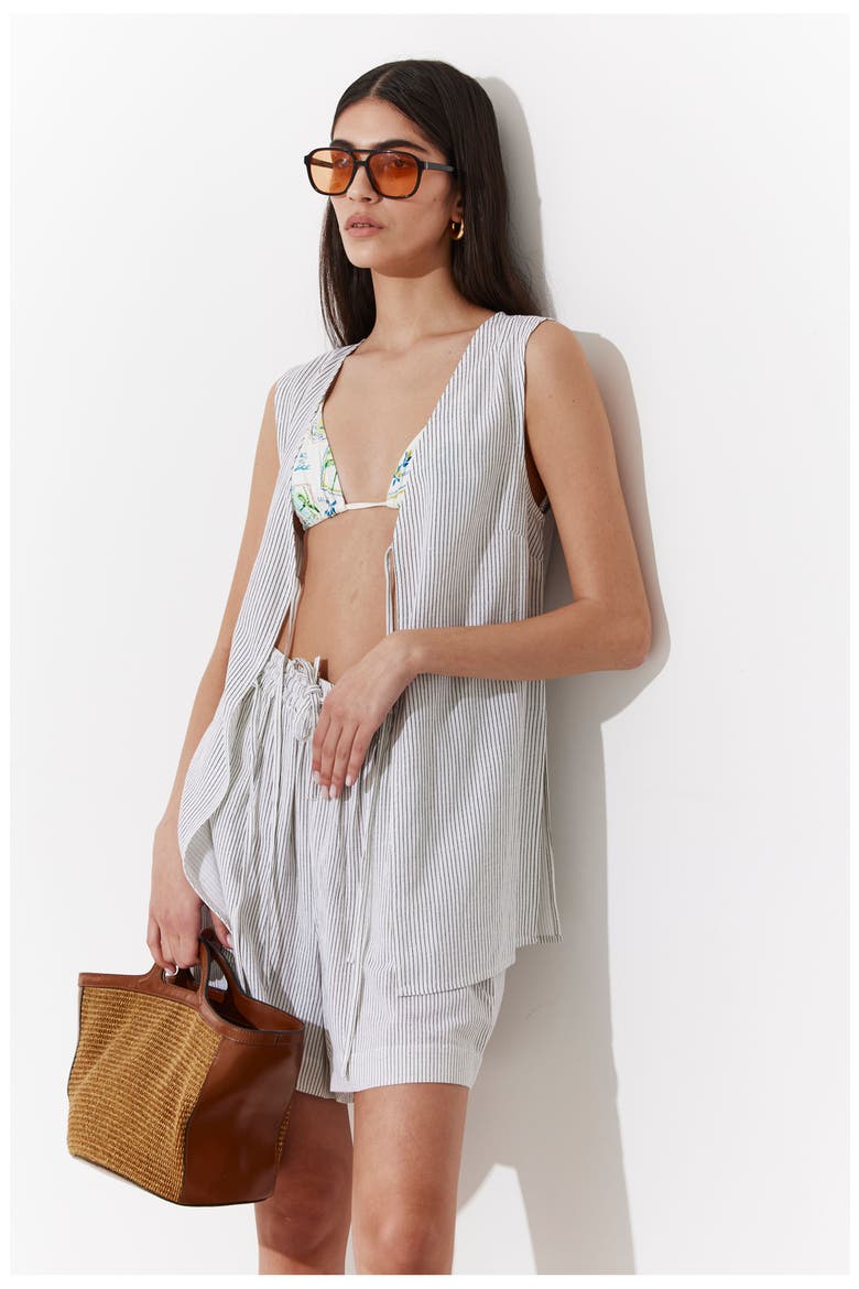 Saltstripe Front Tie Vest Cover-Up, Alternate, color, Black-Cream