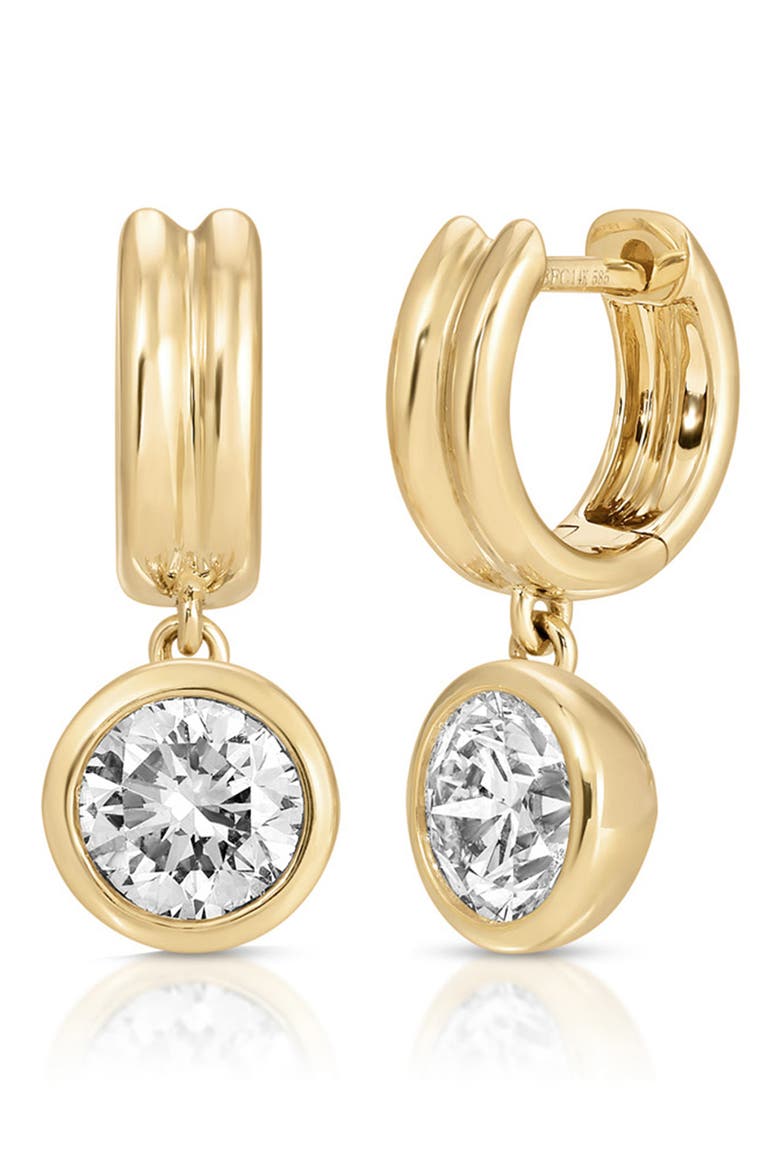 Bezel Set Diamond Huggie Hoop Earrings, Main, color, 14K YELLOW GOLD