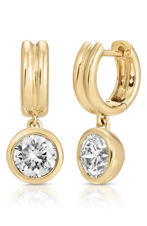 Bezel Set Diamond Huggie Hoop Earrings