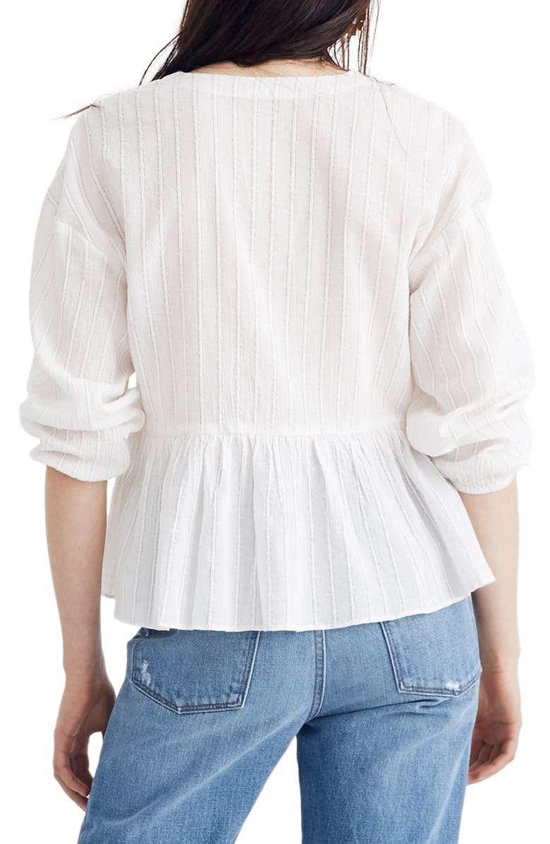 Madewell Metallic Stripe Bubble Sleeve Peplum Top, Alternate, color, 