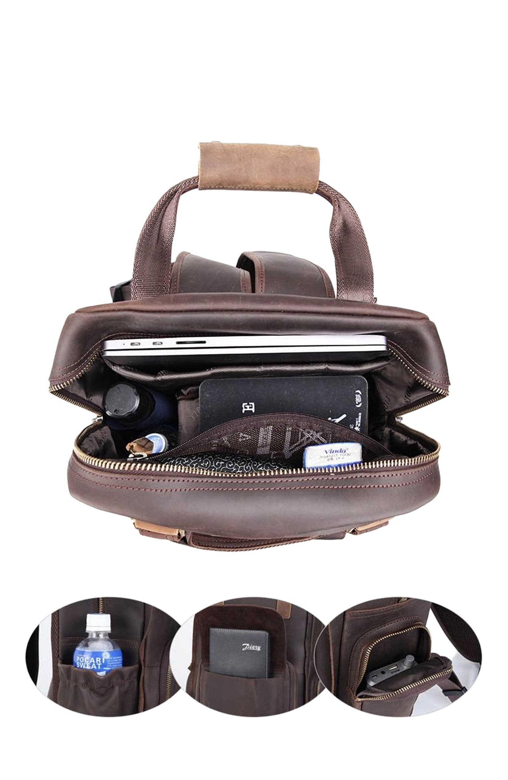 STEEL HORSE LEATHER The Gaetano | Large Leather Backpack Camera Bag with Tripod Holder, Alternate, color, Dark Brown