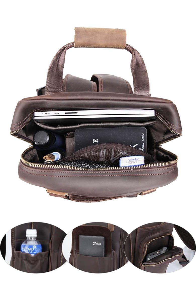 STEEL HORSE LEATHER The Gaetano | Large Leather Backpack Camera Bag with Tripod Holder, Alternate, color, Dark Brown