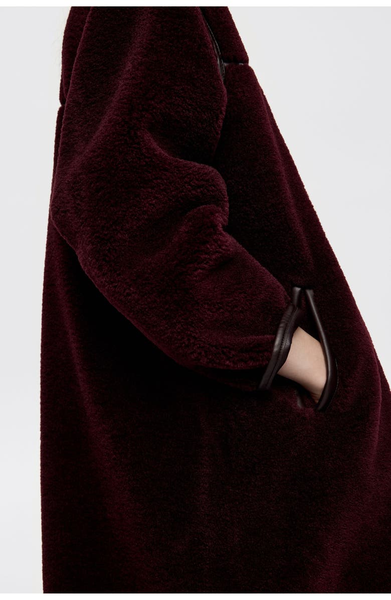 Bimba y Lola Fur Straight Cut Midi Coat, Alternate, color, Burgundy
