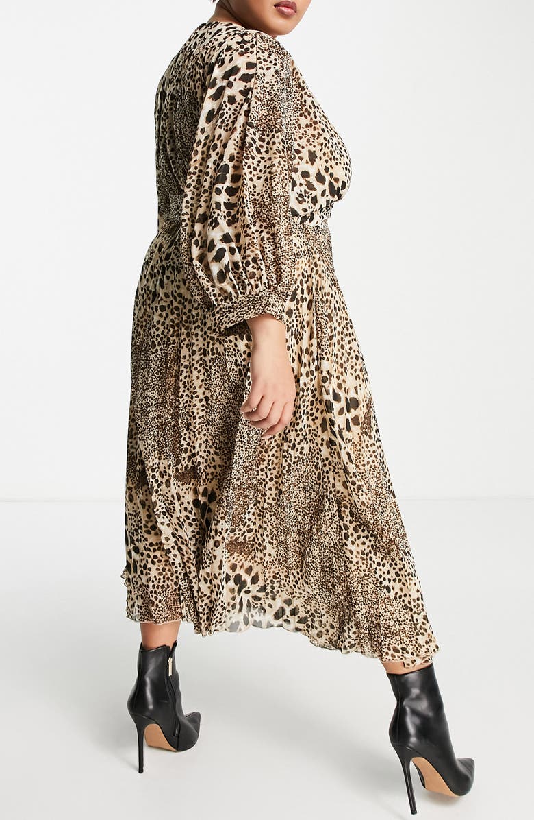 ASOS DESIGN Curve Animal Print Batwing Long Sleeve Midi Dress, Alternate, color, 