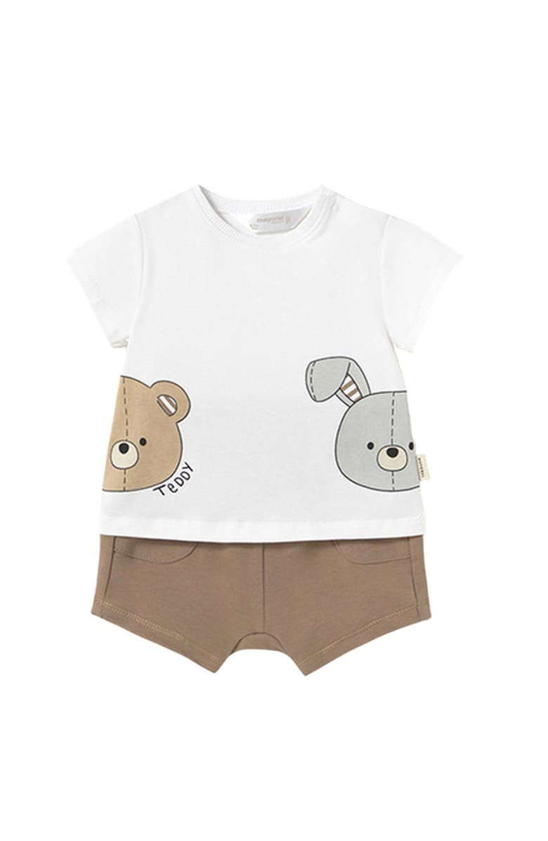 Mayoral Teddy Muffin Shorts Set, Main, color, Brown