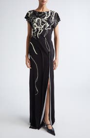 Jason Wu Collection Scribble Floral Print Jersey Gown
