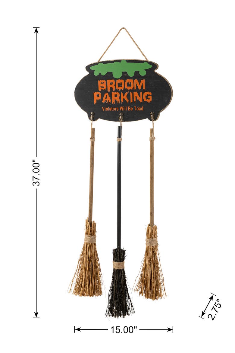 37"H Halloween Wooden Cauldron and Broom Porch Decor, Alternate, color, Black
