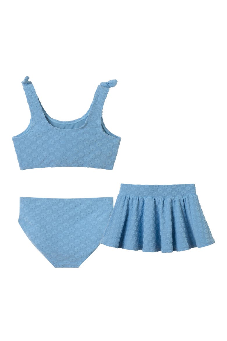 Kids' Floral Jacquard Terry Two-Piece Swimsuit & Cover-Up Skirt Set, Alternate, color, BLUE TERRY