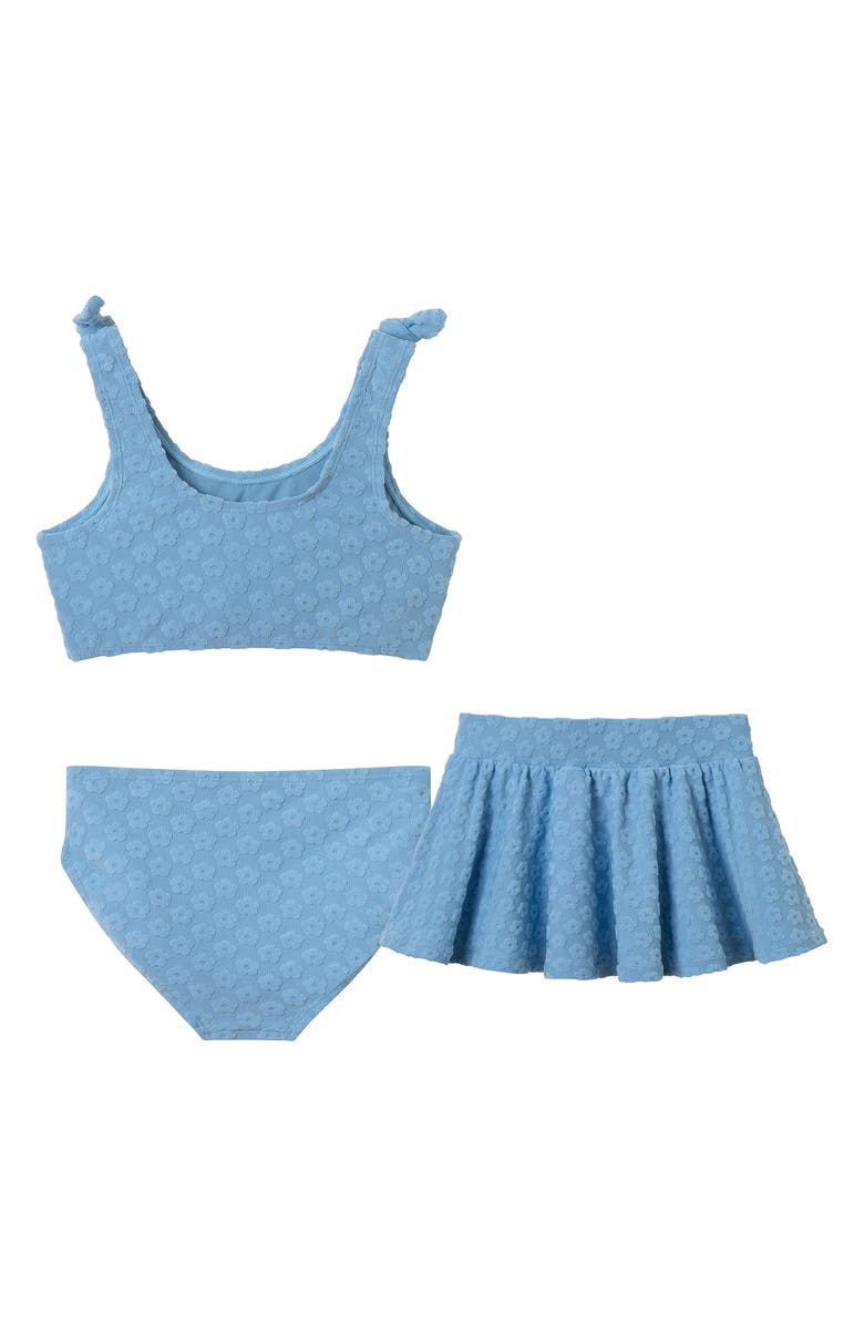 Andy & Evan Kids' Floral Jacquard Terry Two-Piece Swimsuit & Cover-Up Skirt Set, Alternate, color, Blue Terry