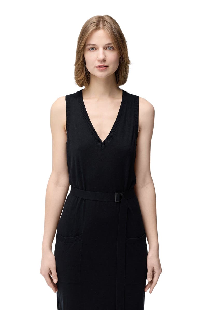 GOBI Mongolian Cashmere V-neck Silk Cashmere  Dress, Alternate, color, Black