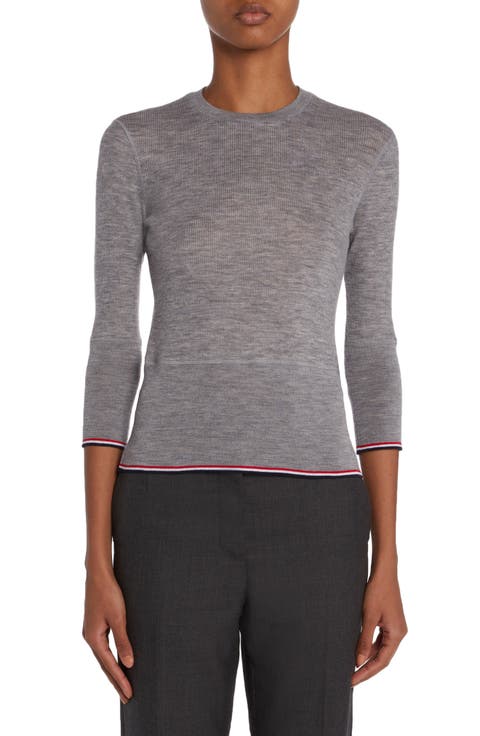 Three-Quarter Sleeve Rib Crewneck Sweater