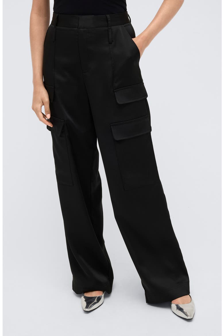 Satin Cargo Pants, Main, color, BLACK