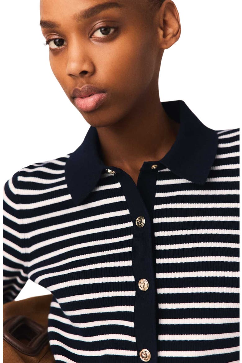 Striped polo cardigan, Alternate, color, Navy
