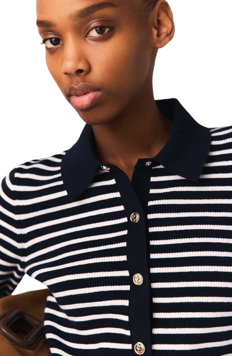 maje Striped polo cardigan, Alternate, color, Navy