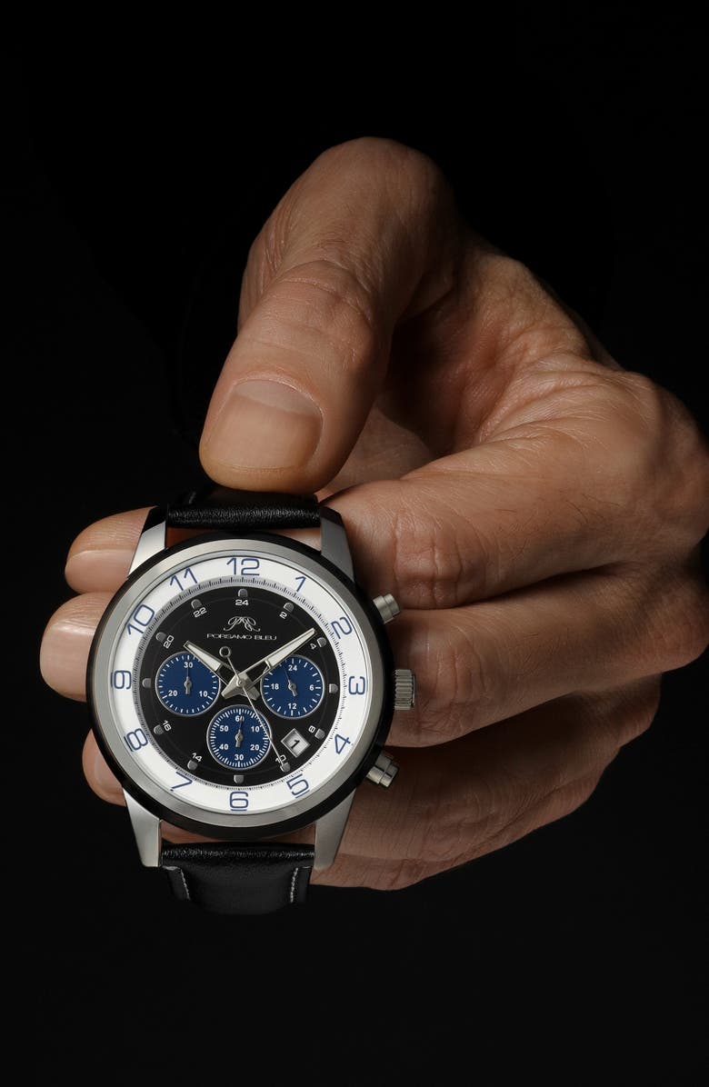 PORSAMO BLEU Arthur Chronograph Leather Strap Watch, 44mm, Alternate, color, Silver