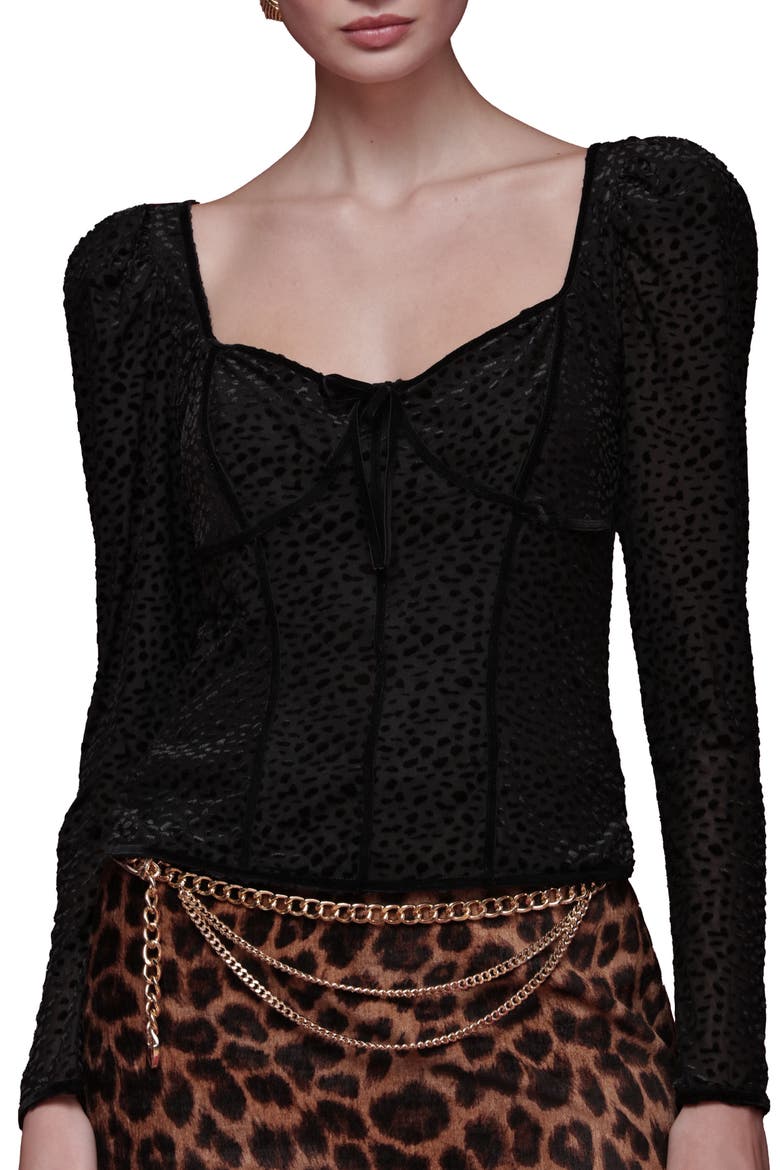 Animal Spot Sweetheart Neck Top, Alternate, color, BLACK